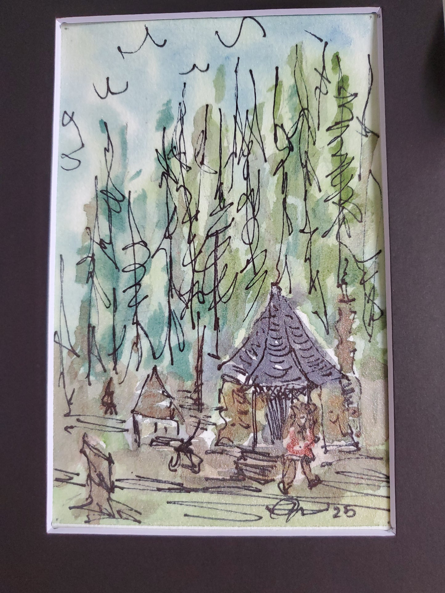 Gamekeeper's Cabin - Original Ink & Watercolor Painting (4x6)