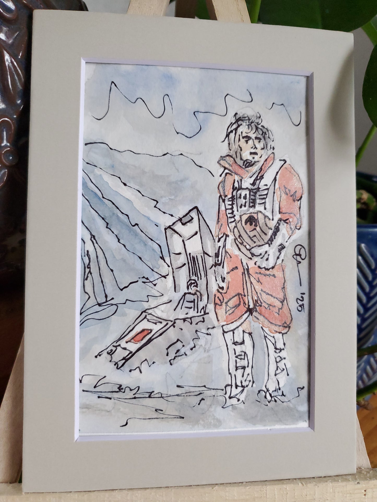 Luke on Hoth - Original Watercolor & Ink Painting (4x6 in)