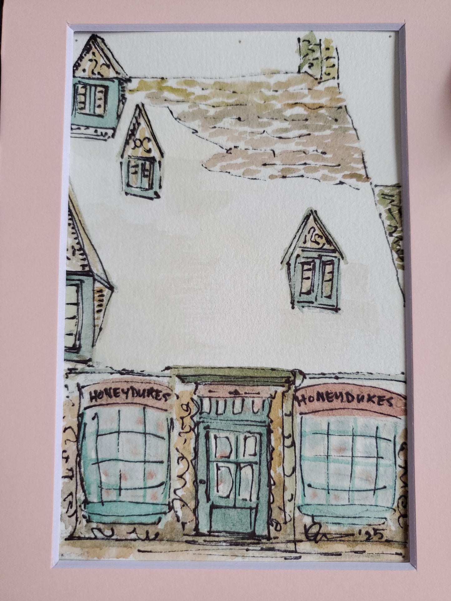 Honeydukes in Winter - Original Watercolor & Ink Painting (4x6 in)