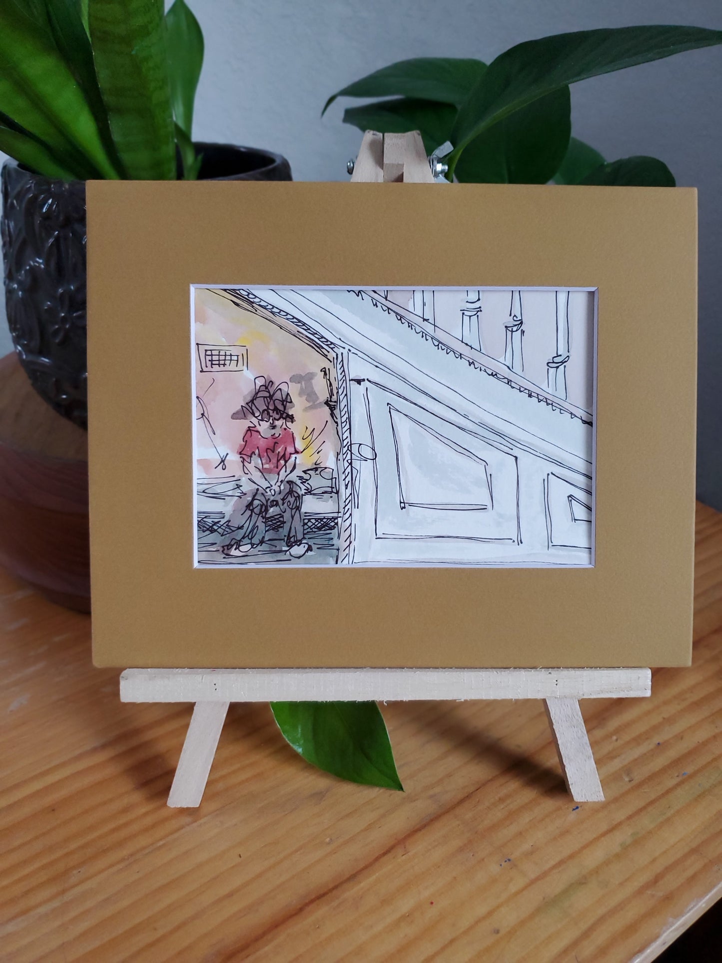 Cupboard Under the Stairs - Original Ink & Watercolor Painting (5x7)