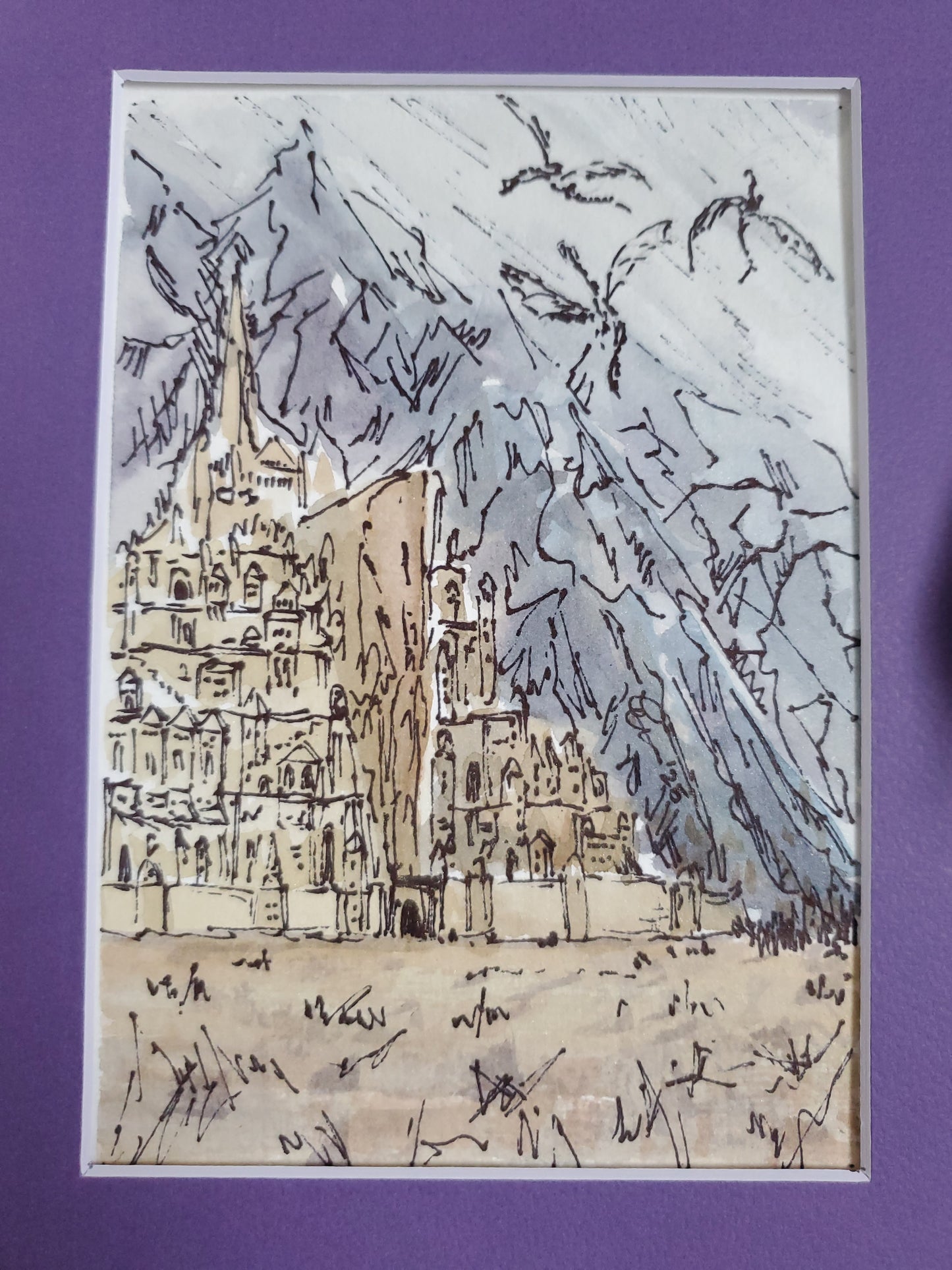 Minas Tirith - Original Ink & Watercolor Painting (5x7)