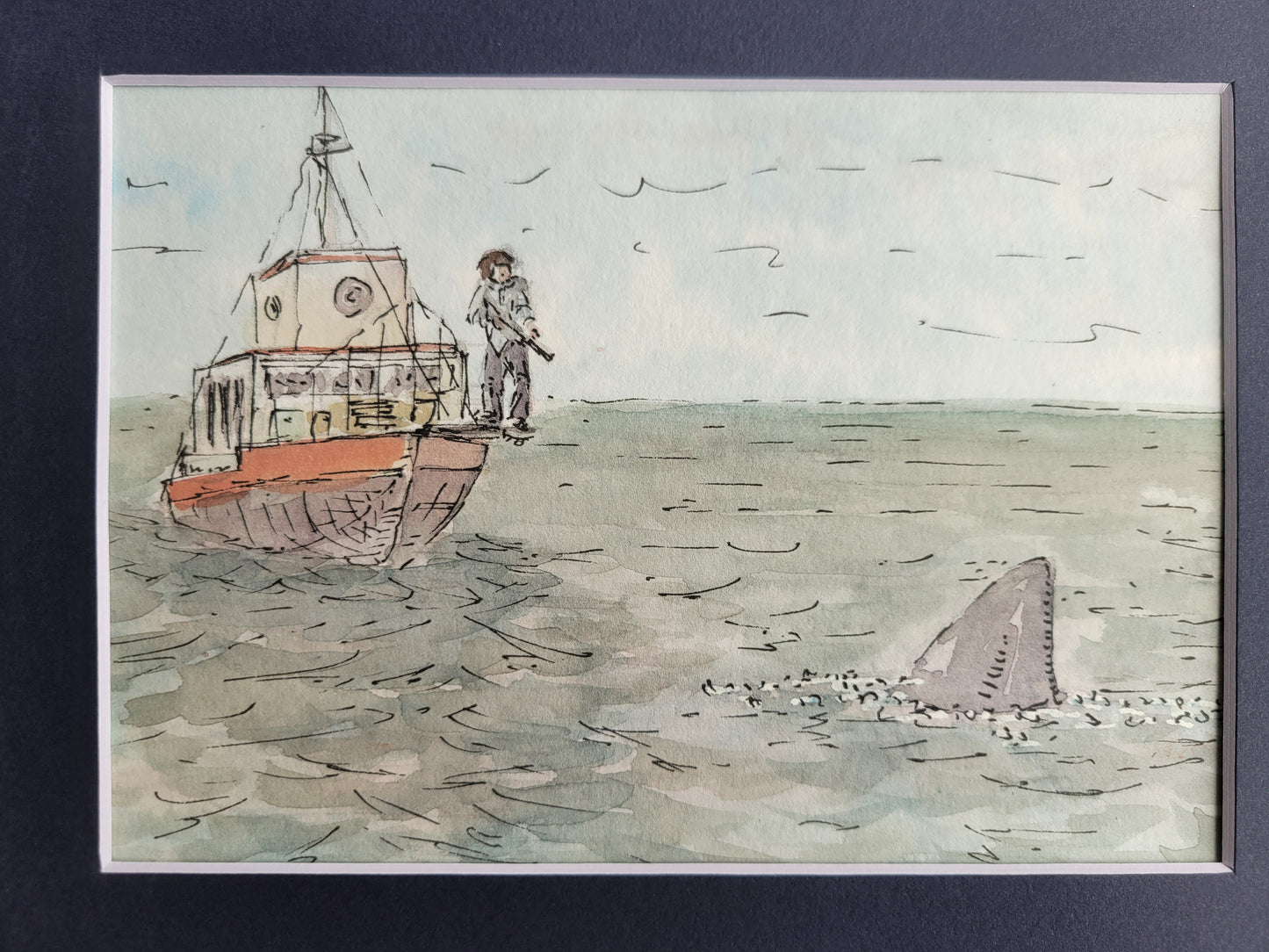 That's a 20-footer! - Jaws Movie Original Ink & Watercolor Art (5x7)