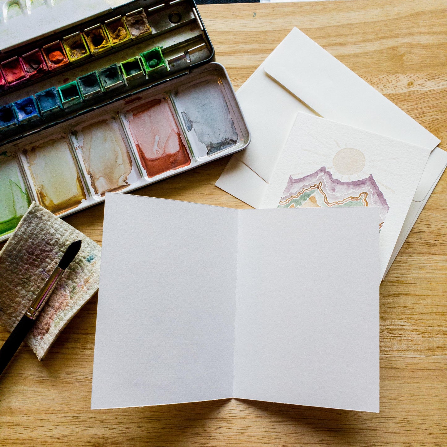 Hand painted Abstract Art Mountain Greeting Card Original Watercolor Painting 4x6 Blank Notecard Set of Two
