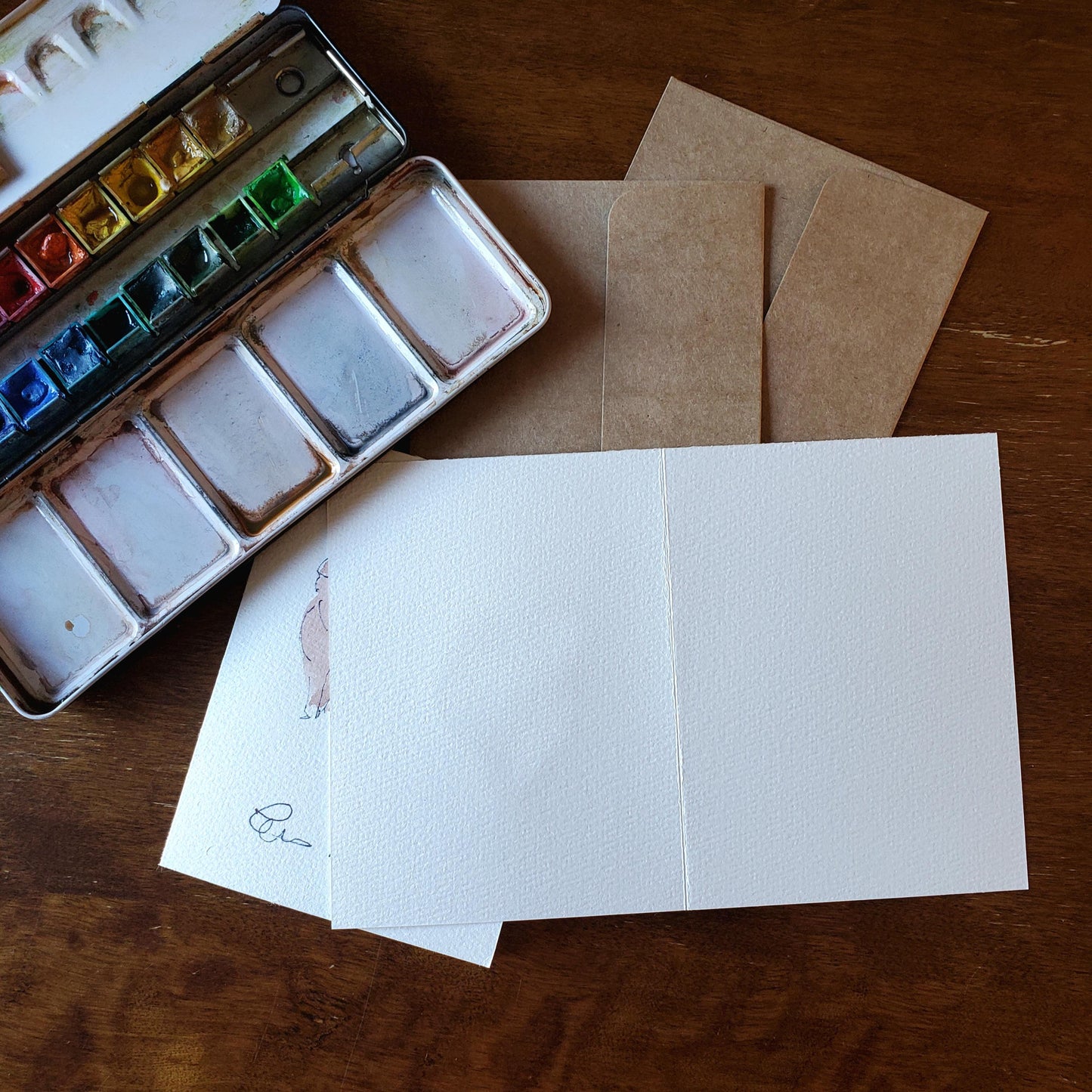Piggy Greeting Card Original Ink & Watercolor Art Notecard Hand Painted 4 1/2" x 6" Blank Pig Lovers Card - Set of Two