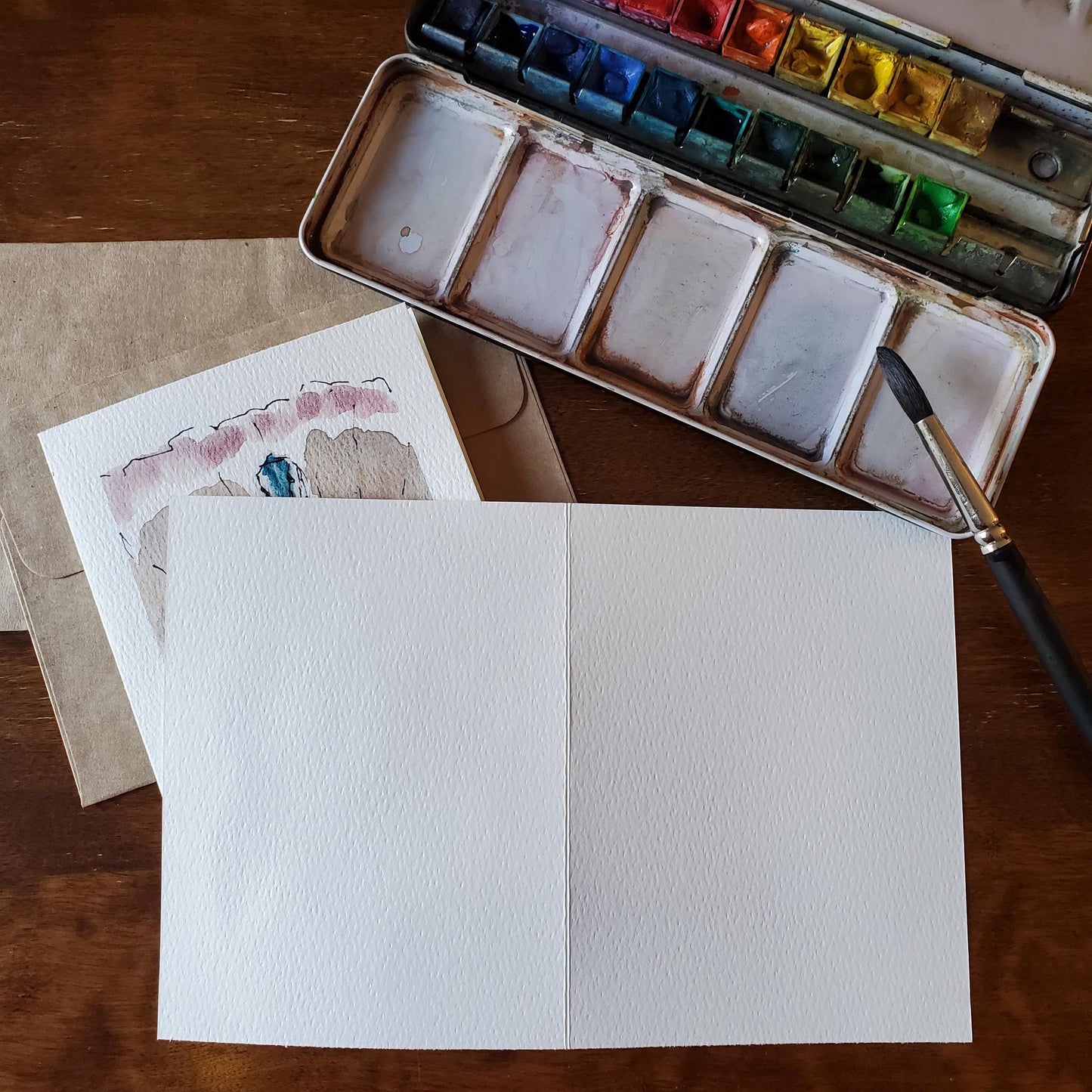 Fall Turkey Greeting Card Original Ink & Watercolor Art Thanksgiving Notecard Hand Painted 4 1/2" x 6" Blank Holiday Card - Set of Two