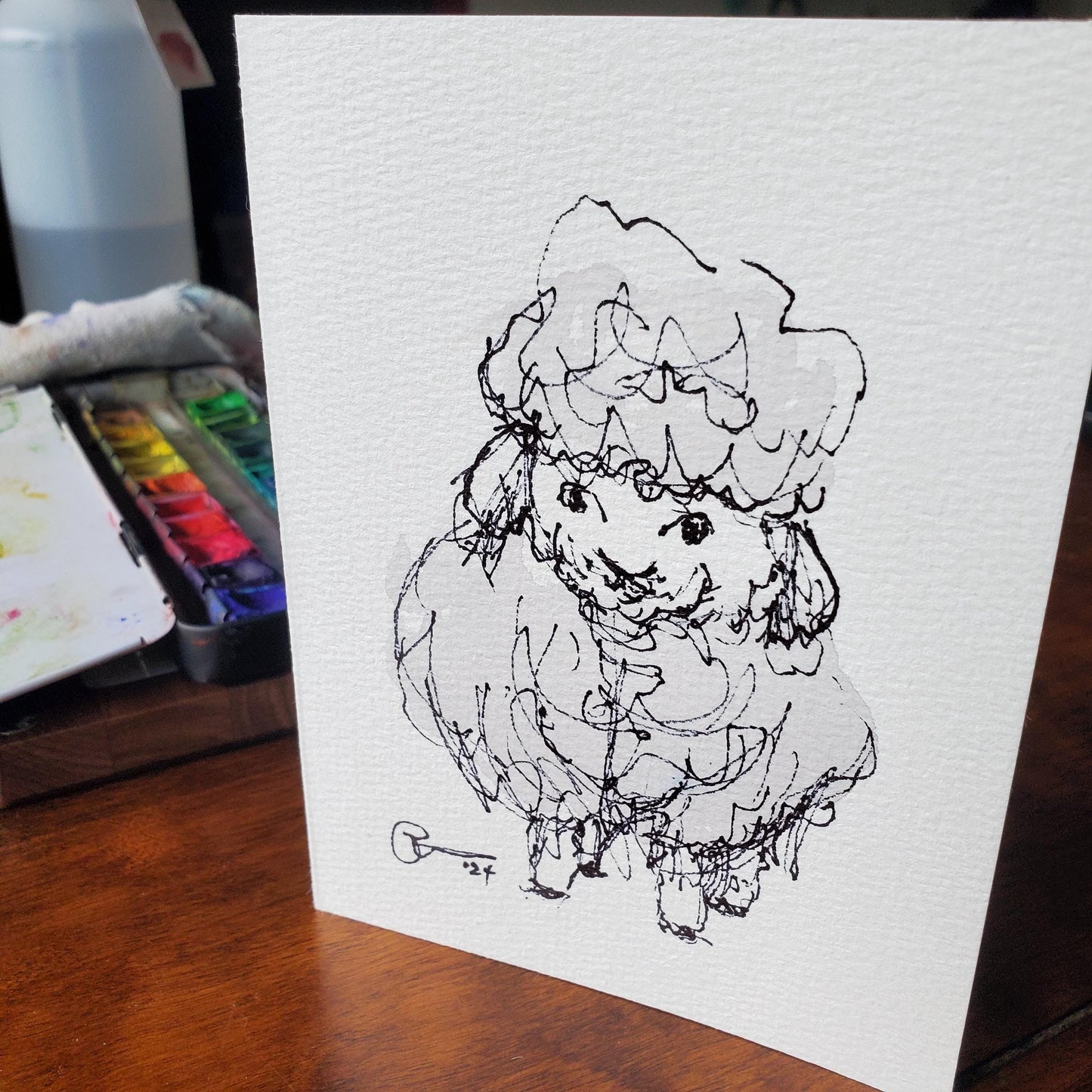 Flock of Sheep Greeting Card Original Landscape Art ScruffyLamb Ink & Watercolor Sketch Notecard Hand Painted 4 1/2" x 6" Blank - Set of Two