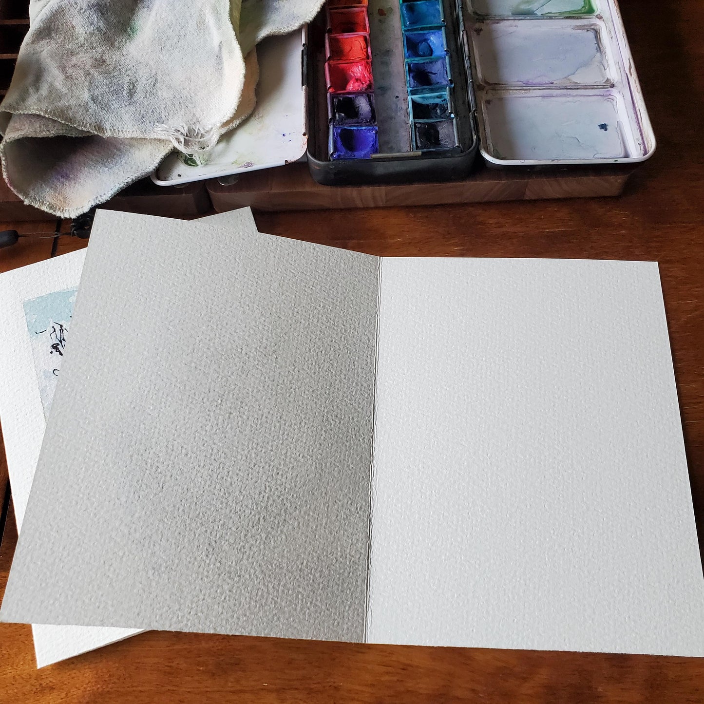 Flock of Sheep Greeting Card Original Landscape Art ScruffyLamb Ink & Watercolor Sketch Notecard Hand Painted 4 1/2" x 6" Blank - Set of Two