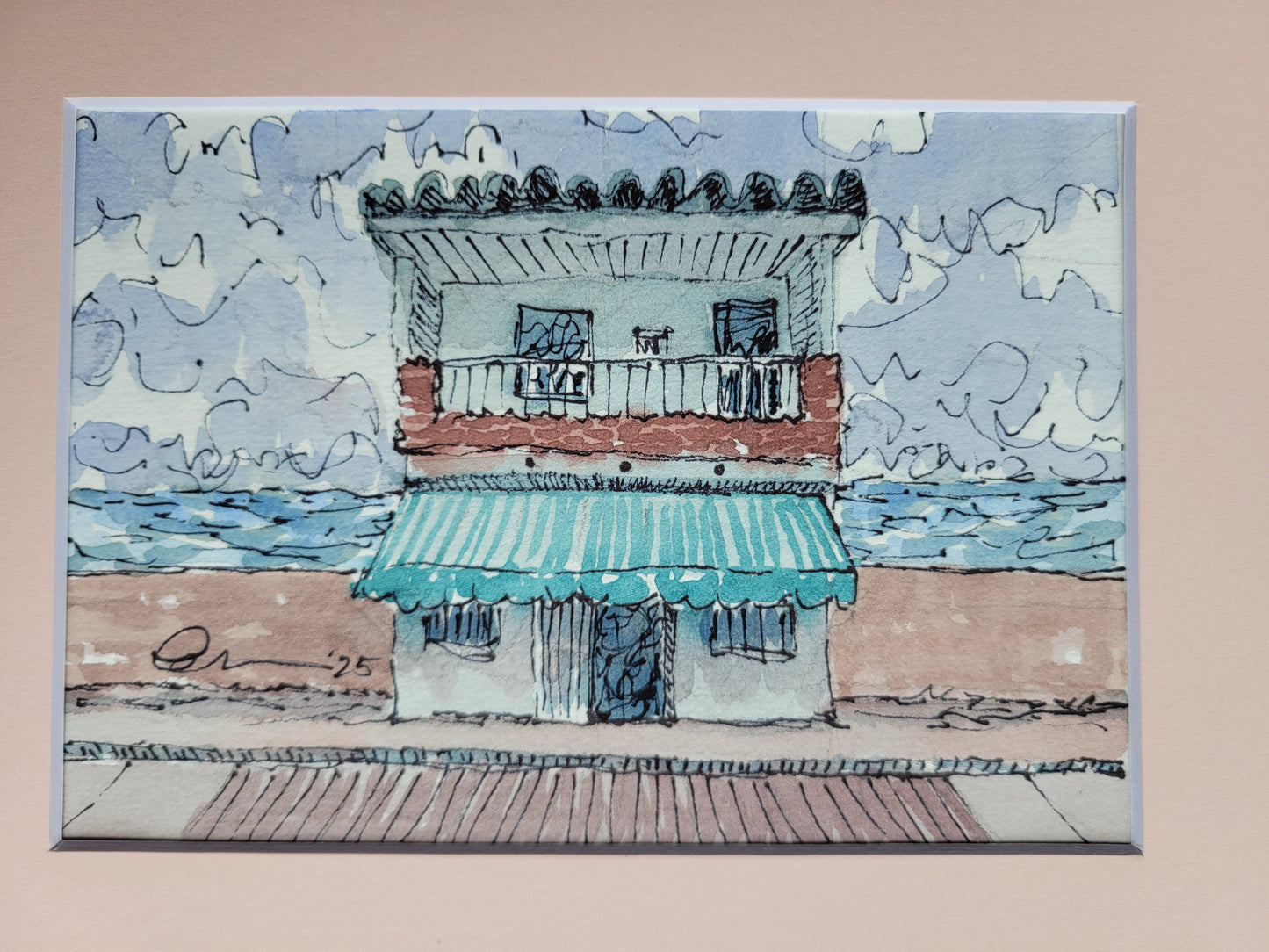 Beach Front Place - Sagefen Series Original Ink & Watercolor Art (5x7)