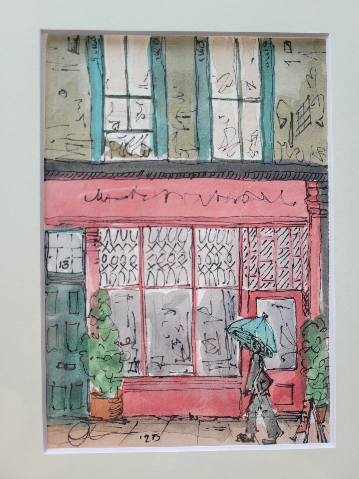 Pink Boutique - Sagefen Series Original Ink & Watercolor Art (5x7)