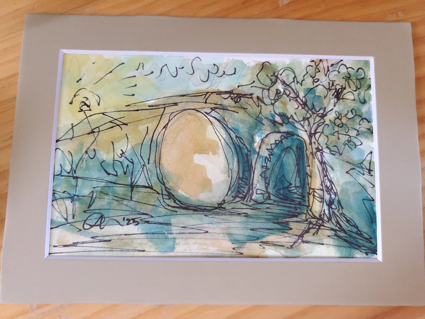 Resurrection Tomb - Original Ink and Watercolor Painting