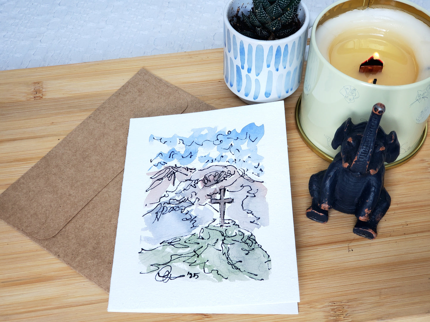 Cross on Golgotha Easter Card - Original Ink & Watercolor