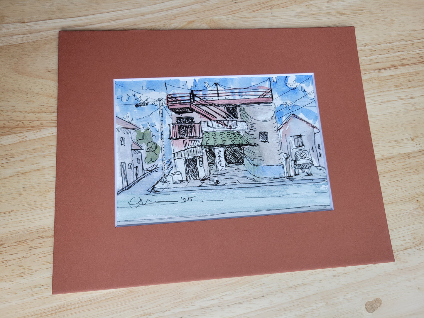Tokyo Garage - Sagefen Series Original Ink & Watercolor Art (5x7)