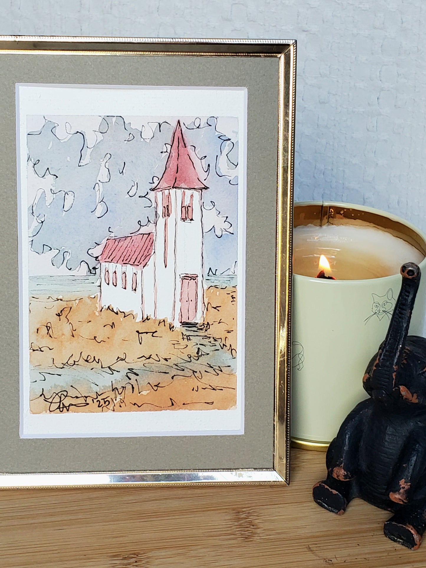 Red-Steepled Church Greeting Card - Original Ink & Watercolor