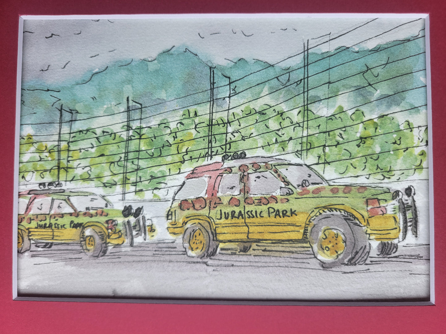 Objects in the Mirror - Jurassic Park Original Ink & Watercolor Art (5x7)