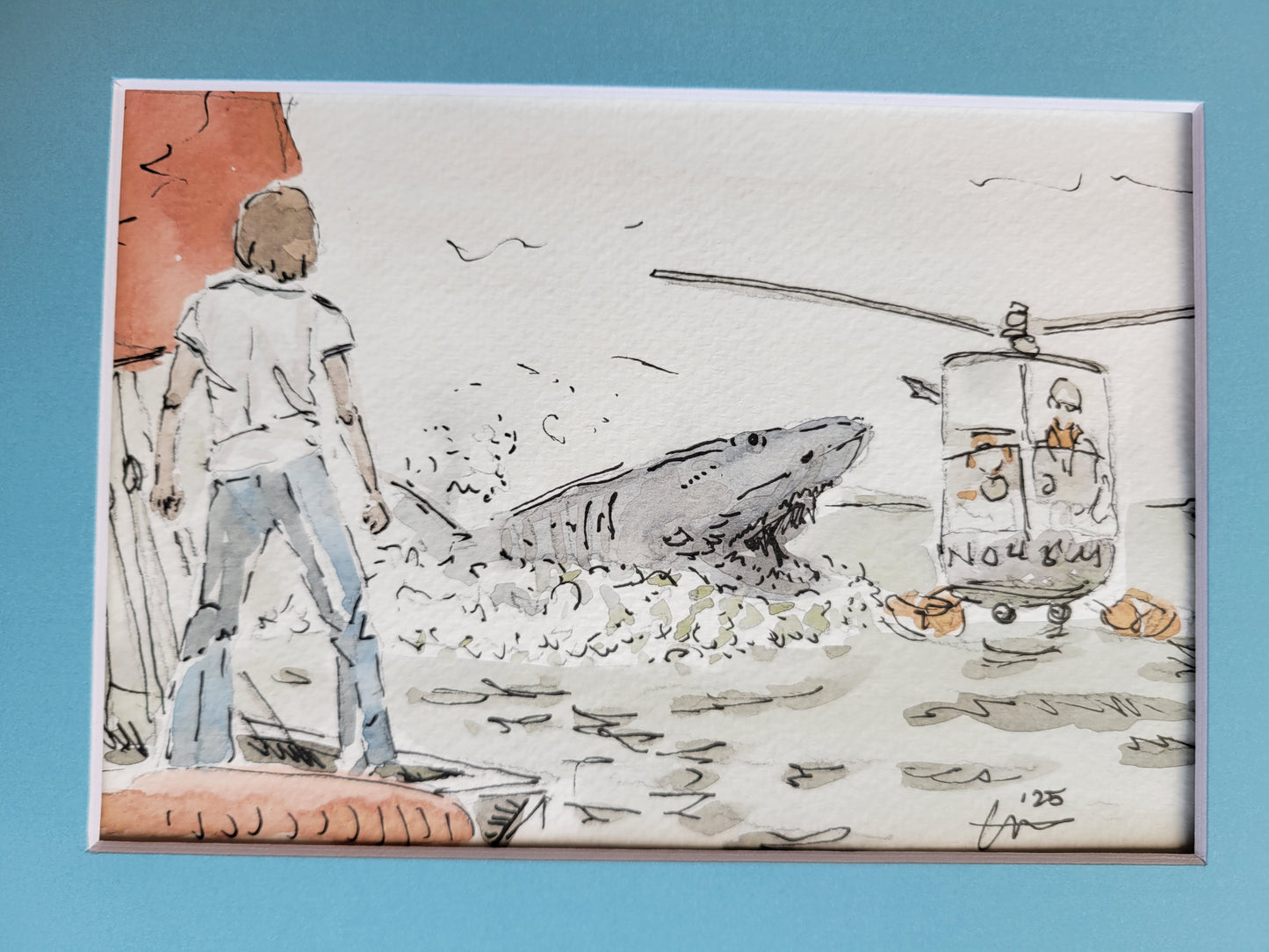 Disabled and Adrift - Jaws Movie Original Ink & Watercolor Art (5x7)