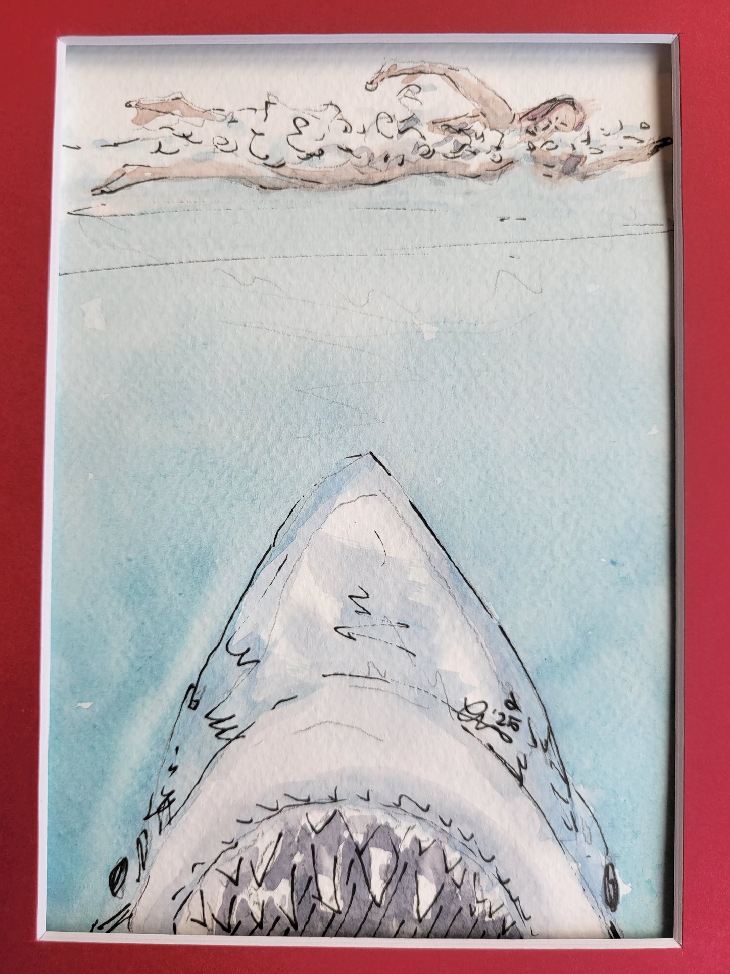 Don't Go In the Water - Jaws Movie Original Ink & Watercolor Art (5x7)