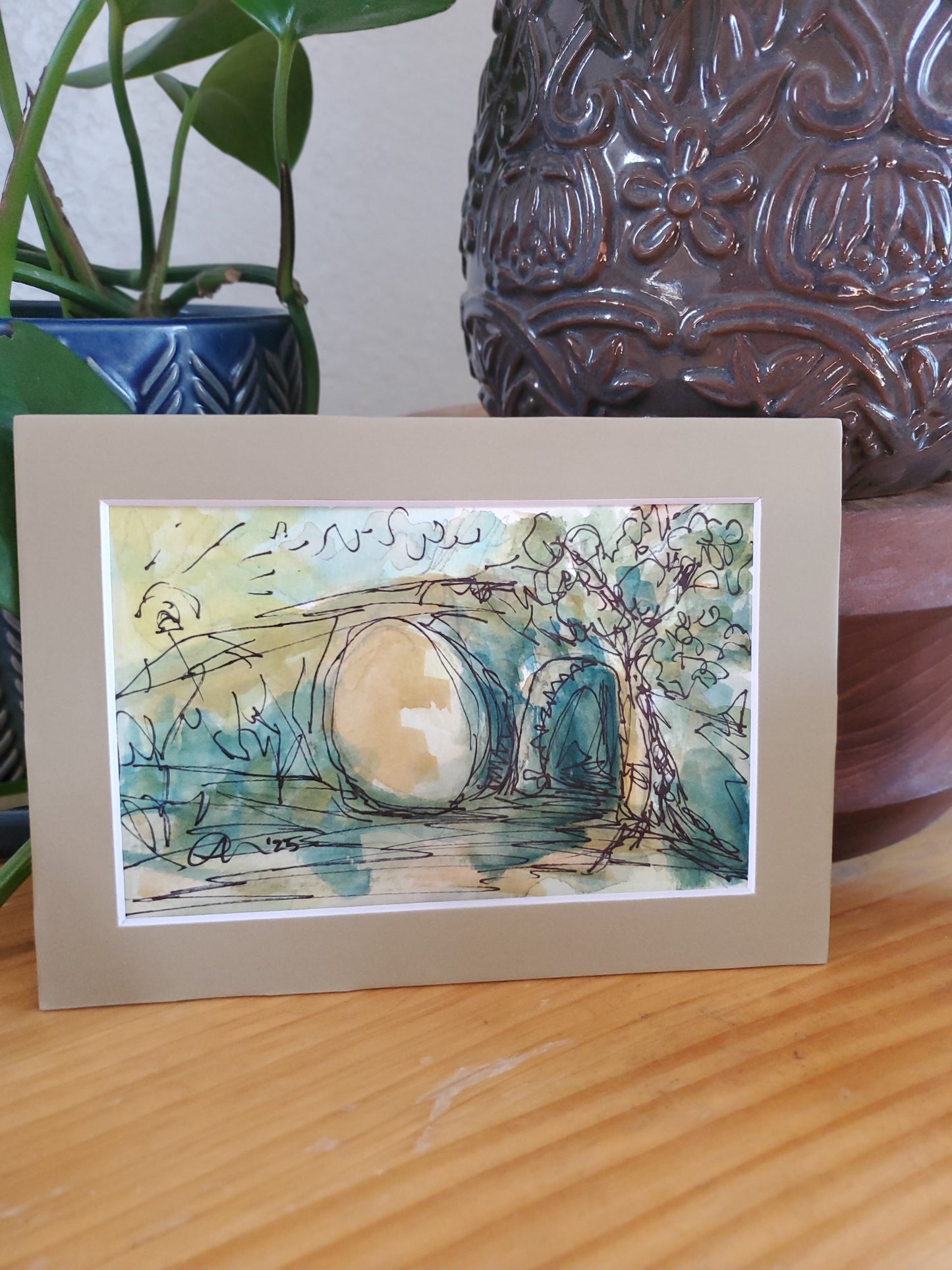Resurrection Tomb - Original Ink and Watercolor Painting