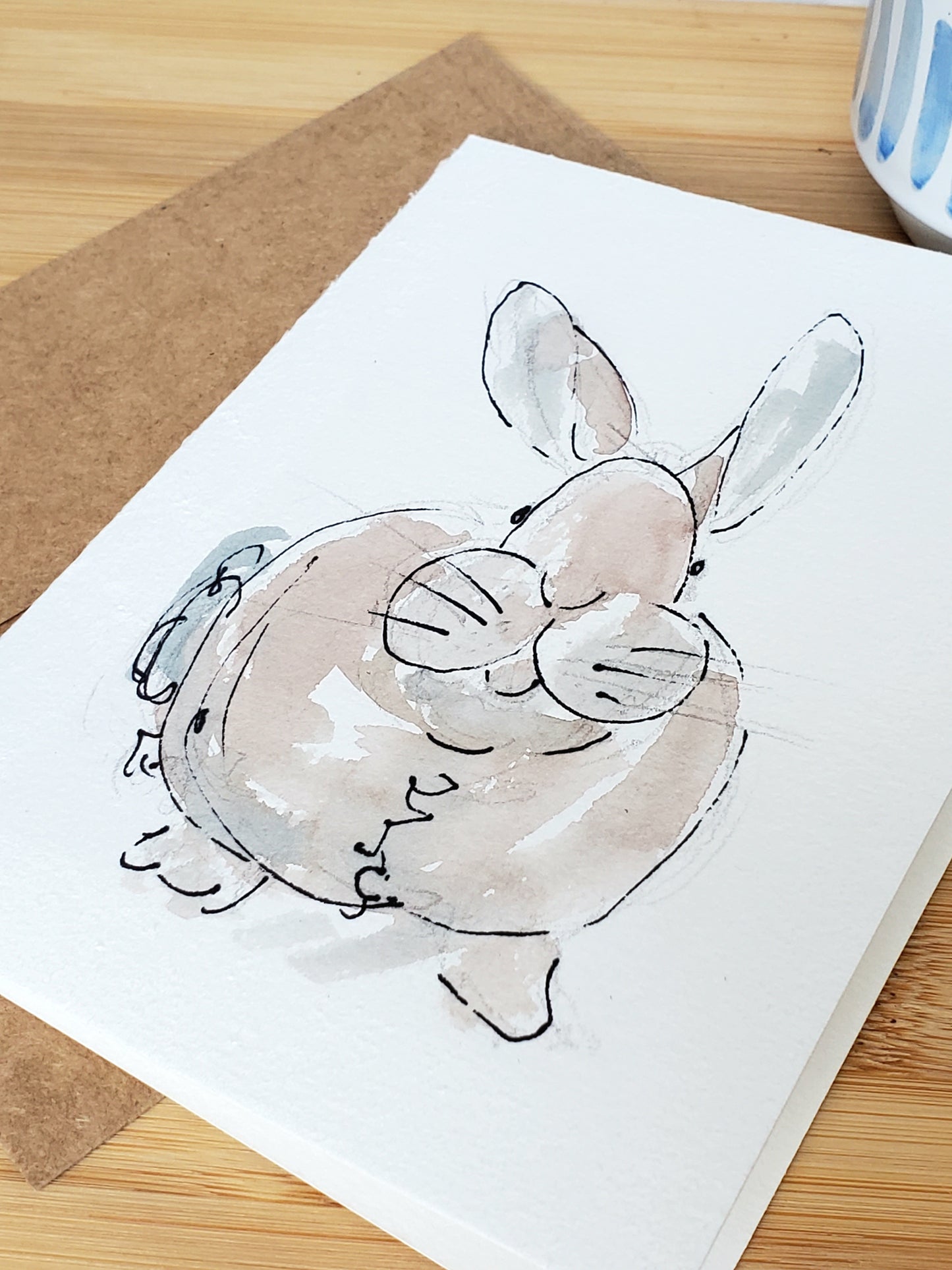 Easter Bunny Card - Original Ink & Watercolor