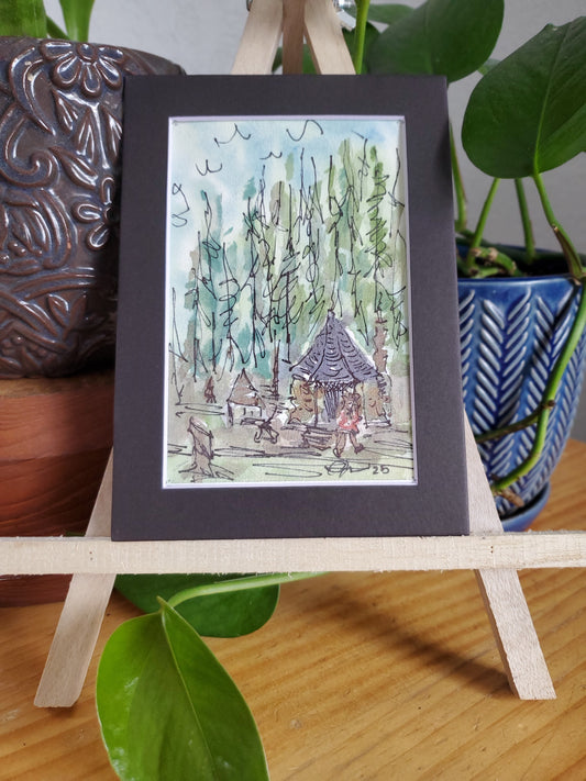Gamekeeper's Cabin - Original Ink & Watercolor Painting (4x6)