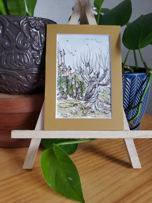 The Whomping Willow - Original Watercolor & Ink Painting (4x6 in)