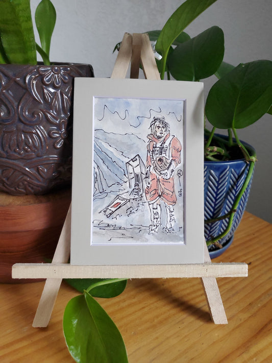 Luke on Hoth - Original Watercolor & Ink Painting (4x6 in)
