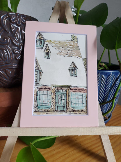 Honeydukes in Winter - Original Watercolor & Ink Painting (4x6 in)