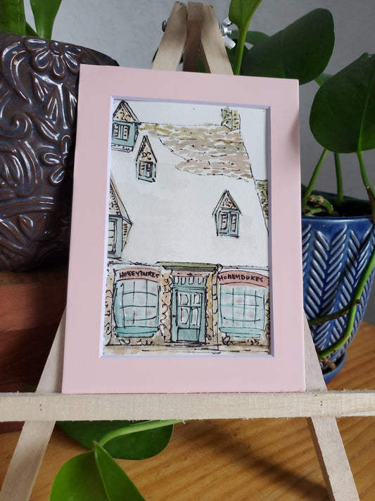 Honeydukes in Winter - Original Watercolor & Ink Painting (4x6 in)