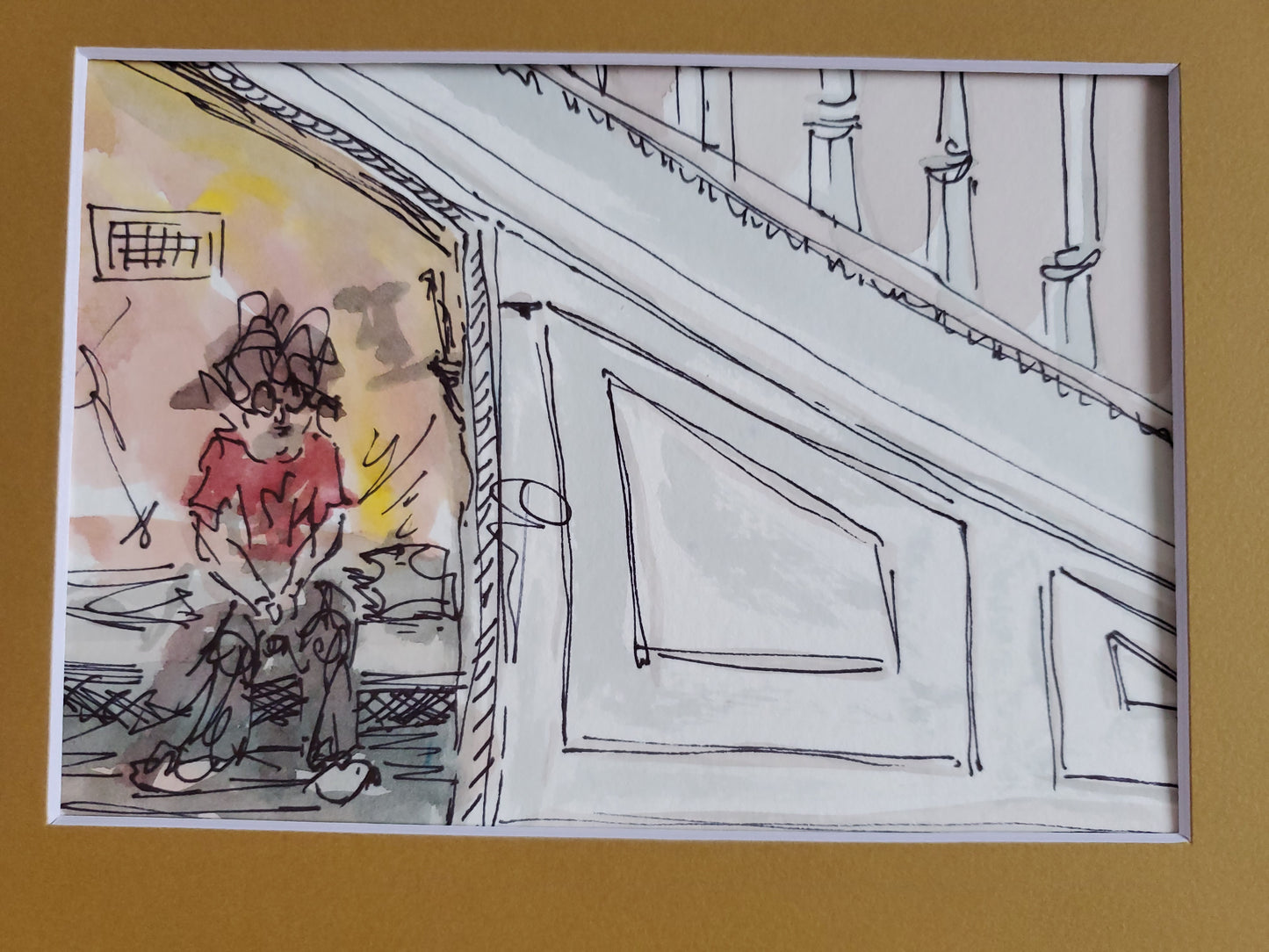 Cupboard Under the Stairs - Original Ink & Watercolor Painting (5x7)