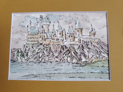 Hogwarts - Original Ink & Watercolor Painting (5x7)