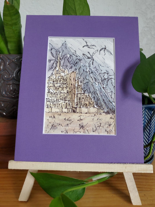 Minas Tirith - Original Ink & Watercolor Painting (5x7)