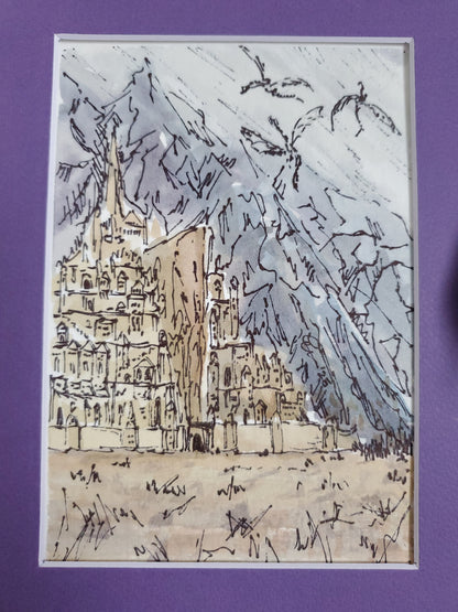 Minas Tirith - Original Ink & Watercolor Painting (5x7)