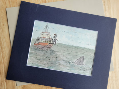 That's a 20-footer! - Jaws Movie Original Ink & Watercolor Art (5x7)