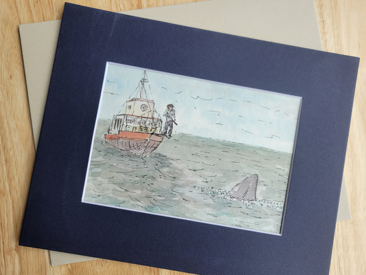 That's a 20-footer! - Jaws Movie Original Ink & Watercolor Art (5x7)