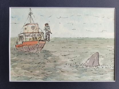 That's a 20-footer! - Jaws Movie Original Ink & Watercolor Art (5x7)