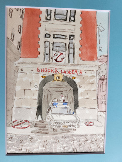 Ecto-1 - Ghostbusters Movie Ink & Watercolor Artwork