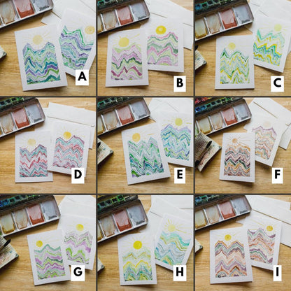 Hand painted Abstract Art Mountain Greeting Card Original Watercolor Painting 4x6 Blank Notecard Set of Two