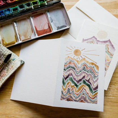 Hand painted Abstract Art Mountain Greeting Card Original Watercolor Painting 4x6 Blank Notecard Set of Two