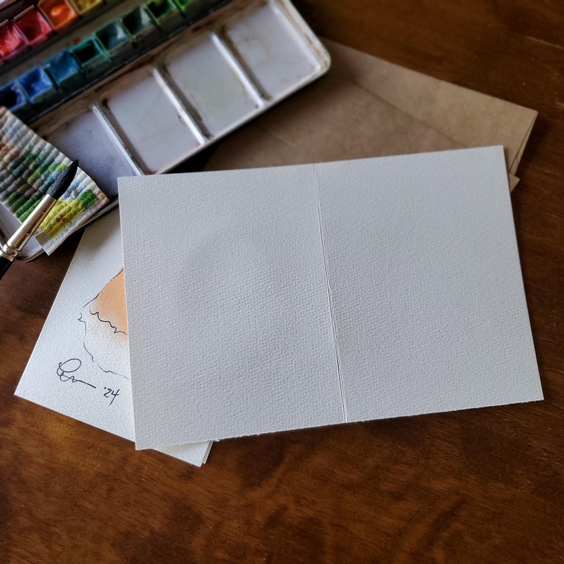 Halloween Greeting Card Original Ink & Watercolor Art Notecard Hand Painted 4 1/2" x 6" Blank Trick or Treat and Candy Corn - Set of Two