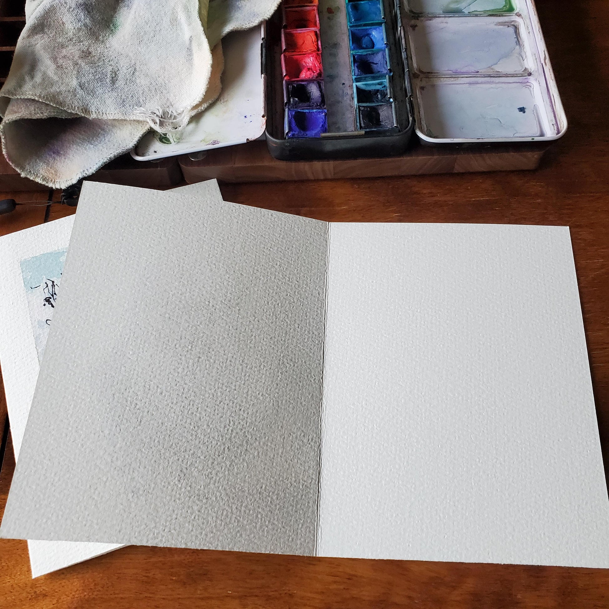 Flock of Sheep Greeting Card Original Landscape Art ScruffyLamb Ink & Watercolor Sketch Notecard Hand Painted 4 1/2" x 6" Blank - Set of Two