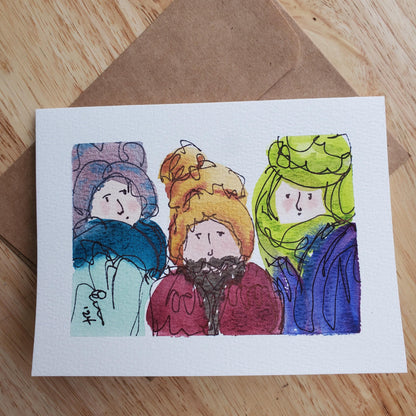 Three Wise Men Greeting Card Original Ink & Watercolor Art Kings of Orient Notecard Hand Painted 4 1/2" x 6" Blank Christmas Holiday Cards