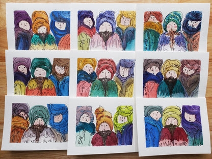 Three Wise Men Greeting Card Original Ink & Watercolor Art Kings of Orient Notecard Hand Painted 4 1/2" x 6" Blank Christmas Holiday Cards