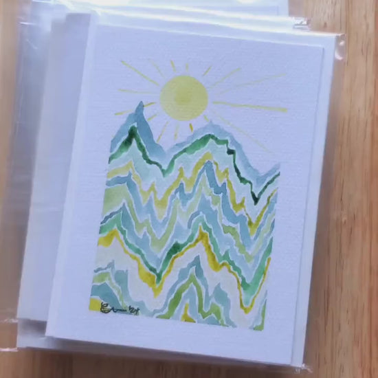 Hand painted Abstract Art Mountain Greeting Card Original Watercolor Painting 4x6 Blank Notecard Set of Two