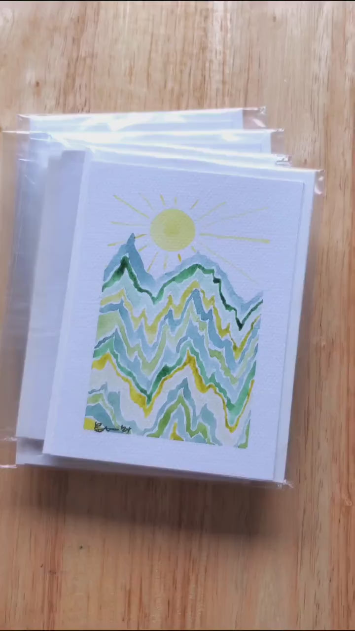 Hand painted Abstract Art Mountain Greeting Card Original Watercolor Painting 4x6 Blank Notecard Set of Two