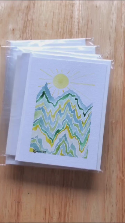 Hand painted Abstract Art Mountain Greeting Card Original Watercolor Painting 4x6 Blank Notecard Set of Two