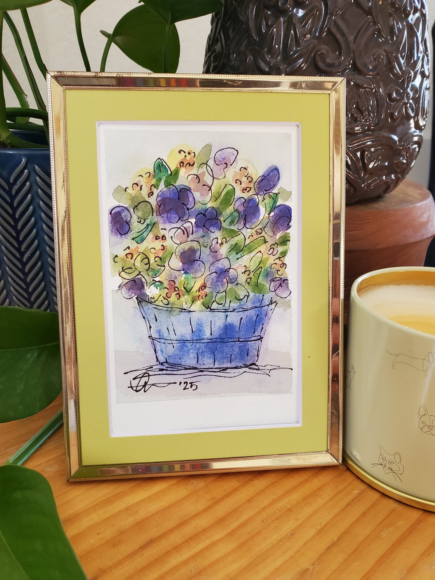Easter Flower Basket Greeting Card - Original Ink & Watercolor (4x6)