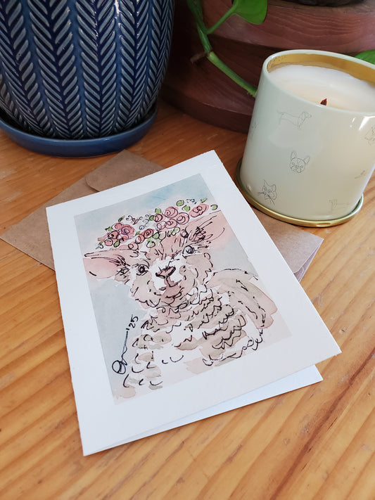 Whimsical Easter Lamb Greeting Card - Original Ink & Watercolor (4x6)
