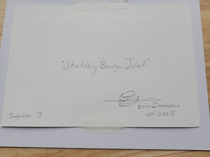 Sketchy Burger Joint - Sagefen Series Original Ink & Watercolor Art (5x7)