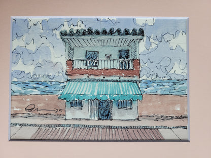 Beach Front Place - Sagefen Series Original Ink & Watercolor Art (5x7)