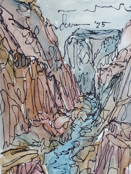 Deep Canyons - Original Ink & Watercolor Art