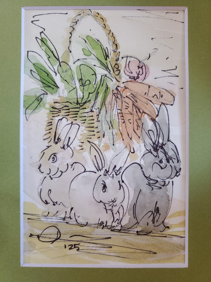 Bunny Harvest - Original Ink & Watercolor Paintings (4x6)